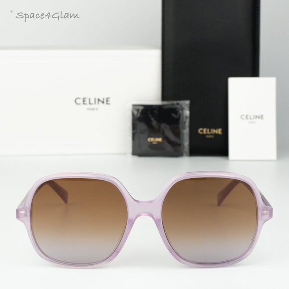 NEW Celine CL40244U 78F Opal Lilac Gradient Brown Women Geometric Sunglasses